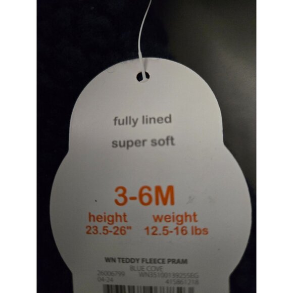 NWT Wonder Nation Teddy Fleece Pram Blue, 3-6M Hooded Bunting Suit - Picture 4 of 4